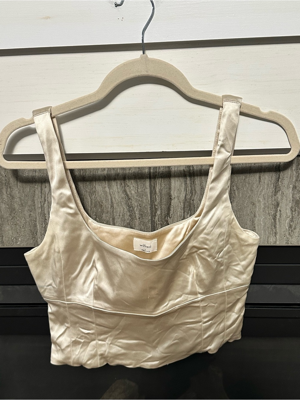 Wilfred Aritzia Champagne Satin Corset Crop Top - Picture 2 of 7